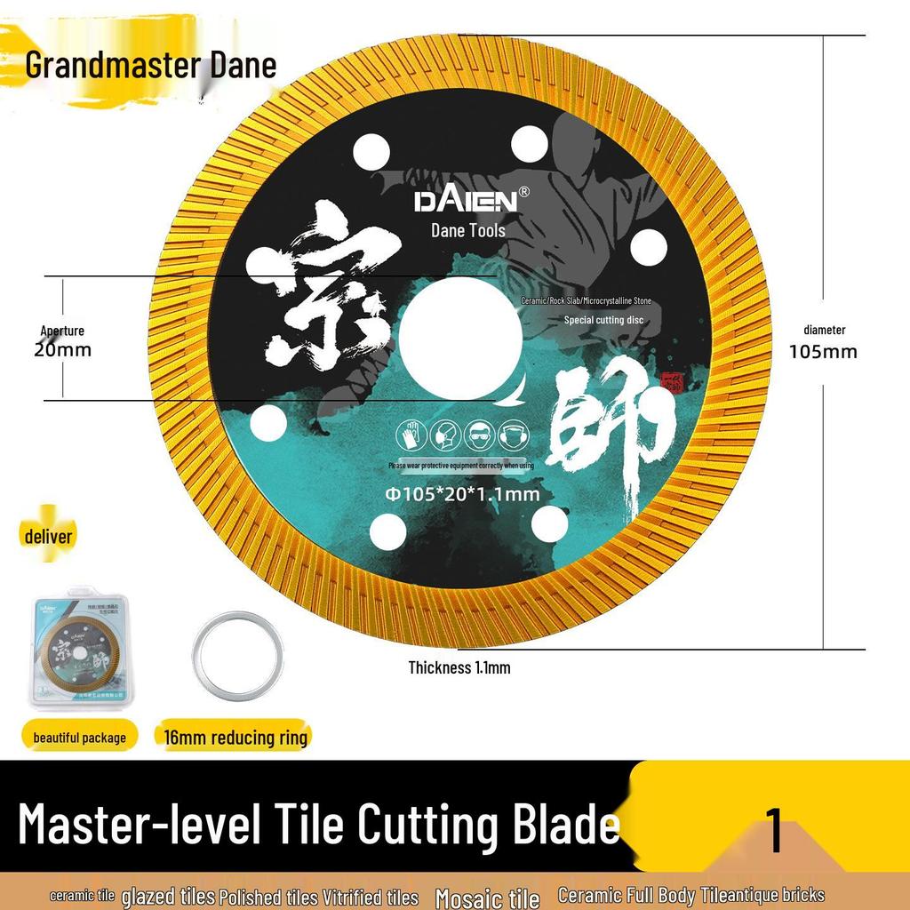 Dane Ultra-Thin Diamond Tile Cutting Disc for Chip-Free Dry Cuts On Ceramic, Marble, and Stone.
