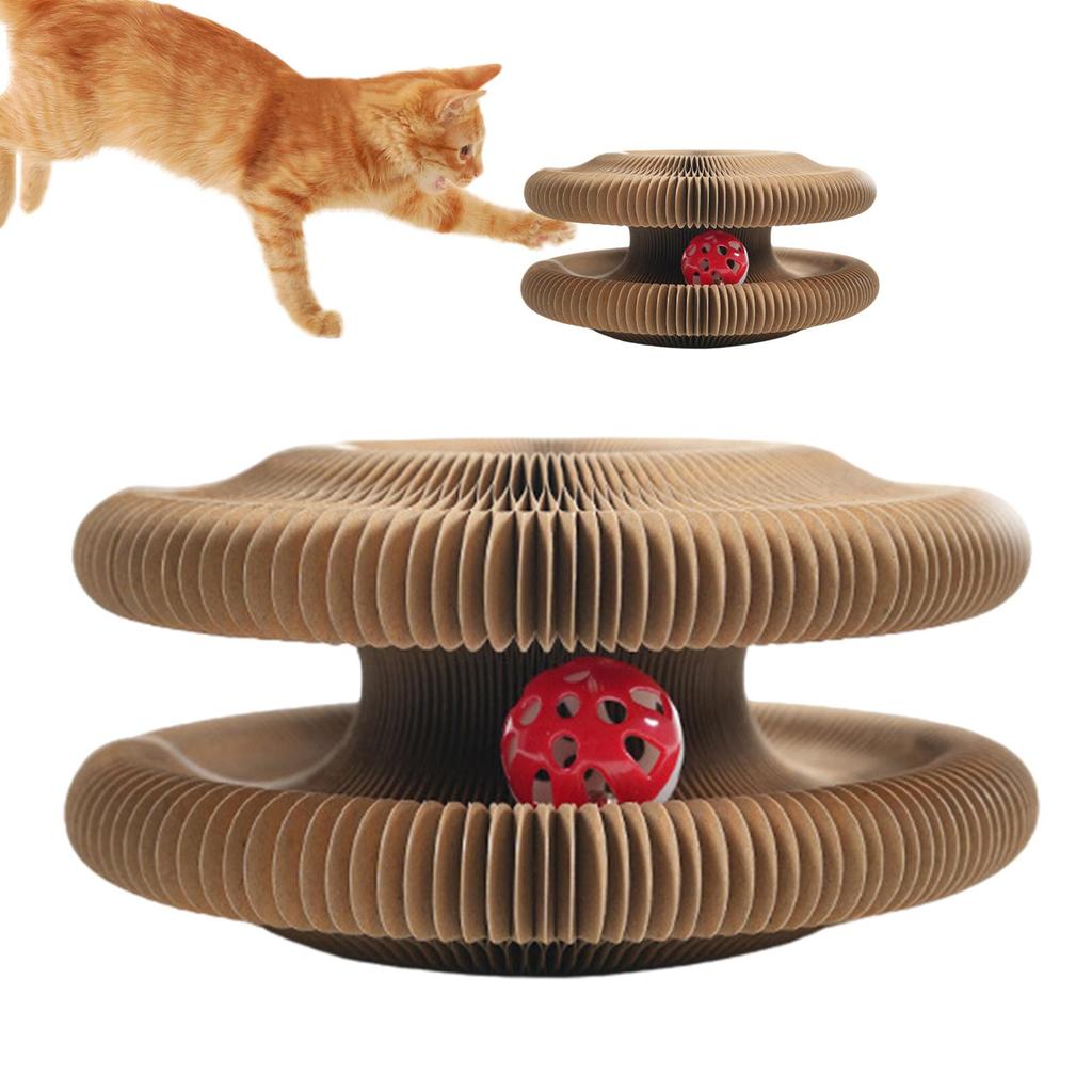 Magische Orgel Katzenkratzbrett Interaktives Katzenspielzeug mit Ball Skalierbares Rundes Wellpappe Katzenkratzspielzeug Kätzchen Spielzubehör