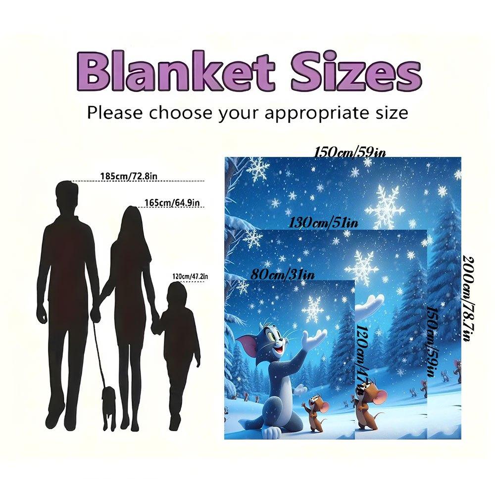 Tom & Jerry Winter Snowflake Phone WallpaperBlanket Flannel Throw Blanket for Sofa, Bed, Travel, Camping, Office