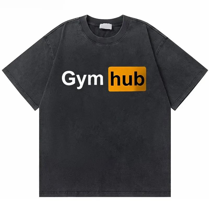 T-shirt Vintage Lavate Olympia Amateur Corea Stampa Double Face Uomo Fitness Palestra Copri Muscoli T-shirt Moda Maschile T-shirt Oversize