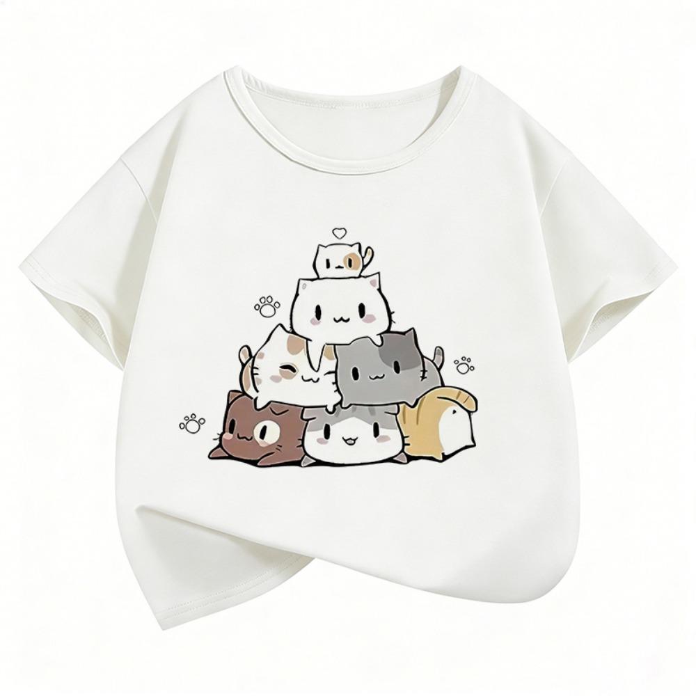 Kawaii Meme Cat Funny T Shirts Manga Kids Children's T-shirt Boys Girls Summer Spring Casual Top Tee Shirt