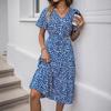 Summer new A-shaped skirt women's printed v-neck dress