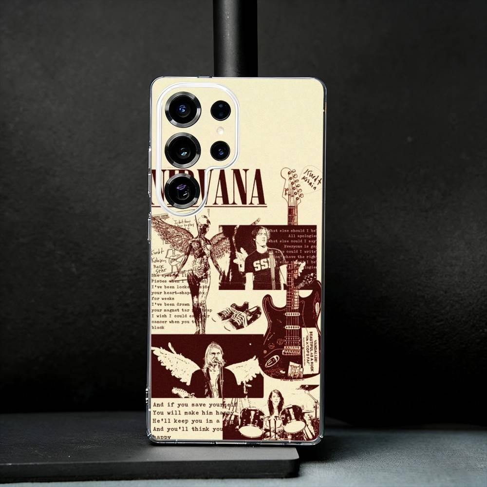 K-Kurt N-Nirvana C-Cobain Phone Case For Samsung S25,S24,S21,S22,S23,S30,Ultra,S20,Plus,Fe,Note,10,9,5G Transparent Cover