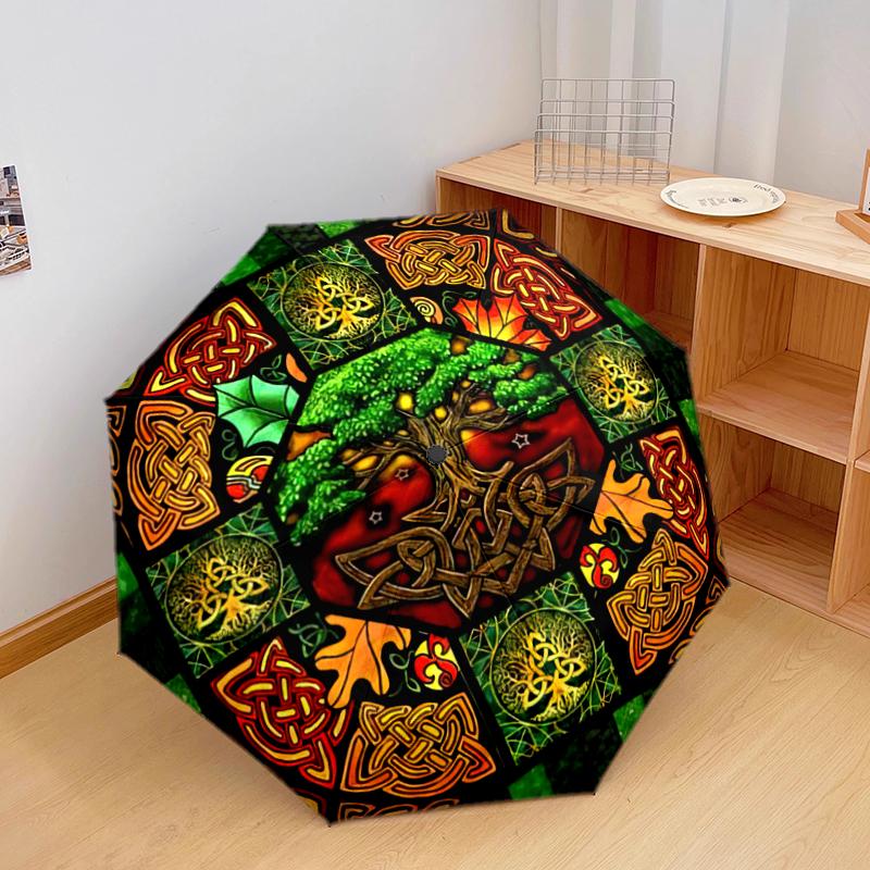 

1PC Viking theme Umbrella Portable Folding Umbrella Iron Frame Hole Bone Structure Outdoor Home Umbrella A1