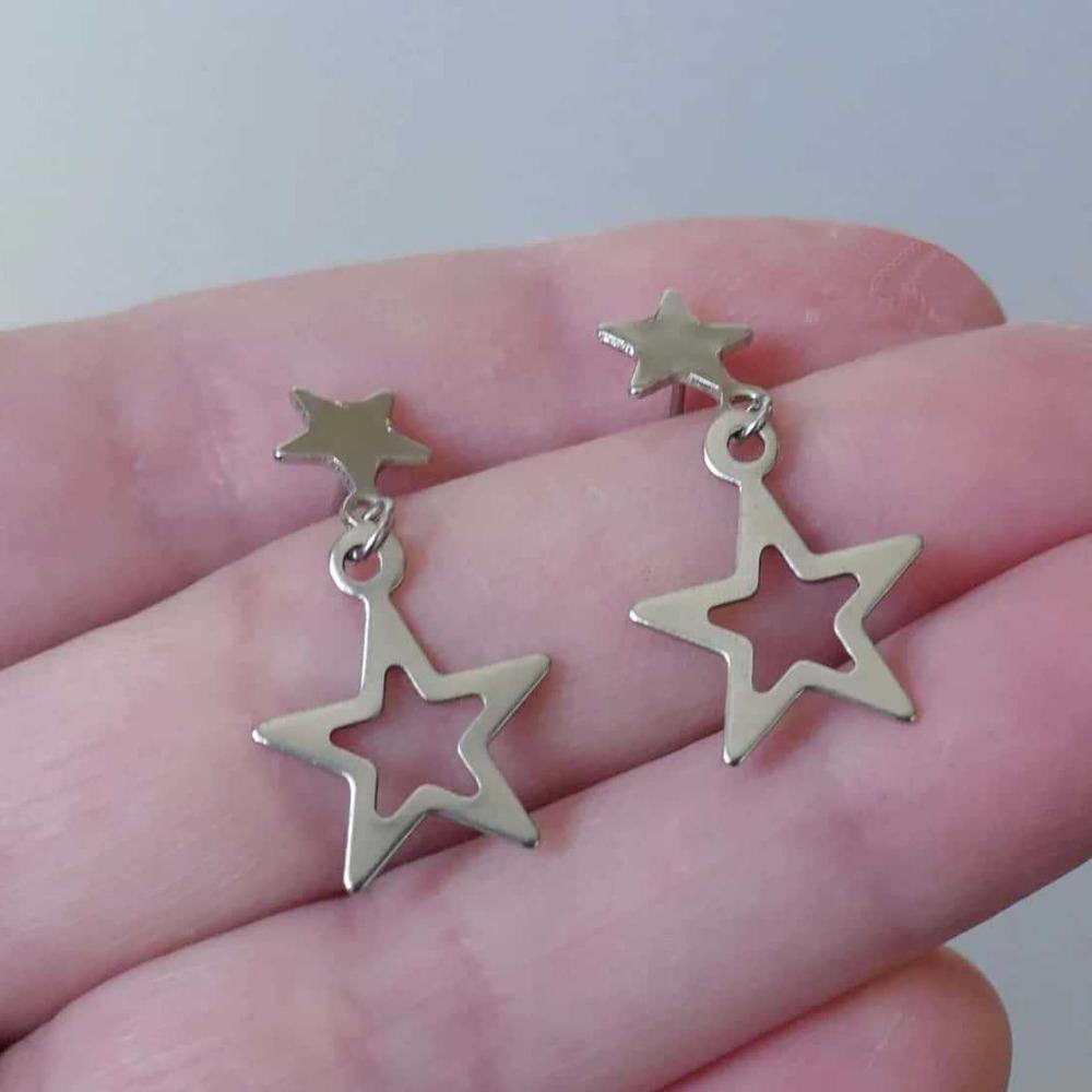 Fashion Simple Silver Color Stainless Steel Hollowed-out Five-pointed Star Pendant Star Stud Earrings for Women Piercing Jewelry