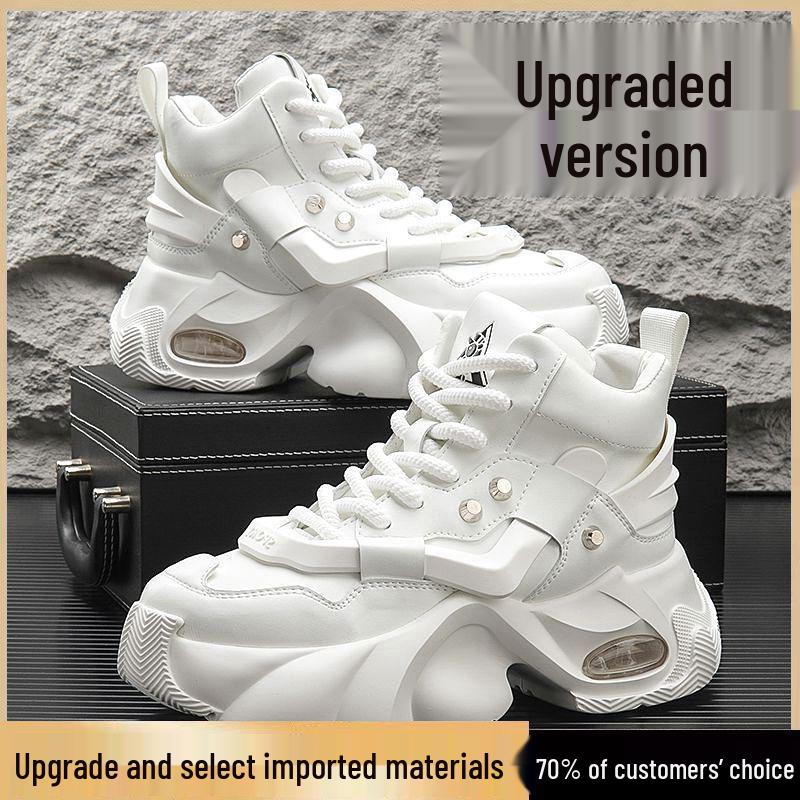 Men's Spring 2025 Breathable High-Top Dad Shoes with Thick Sole – Trendy and Versatile Height Enhancing Sneakers for Students