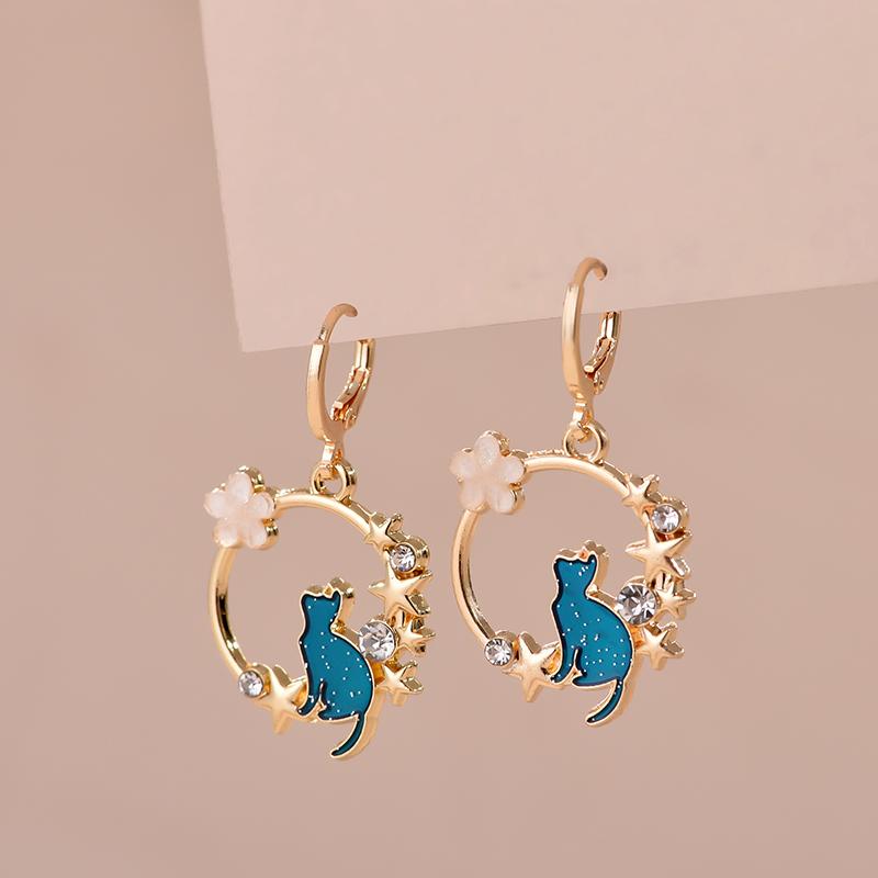 Colorful Aesthetic Animal Cat Rabbit Koi Dragon Earrings For Women Girls Enameled Delicate Gold Color Hoop Earrings Jewelry Gift