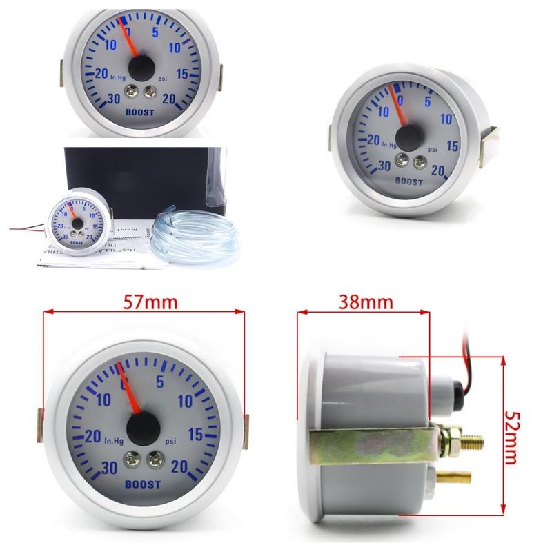 52mm 2-inch Turbo Gauge -30 to 20 psi, 12V, Blue Backlight