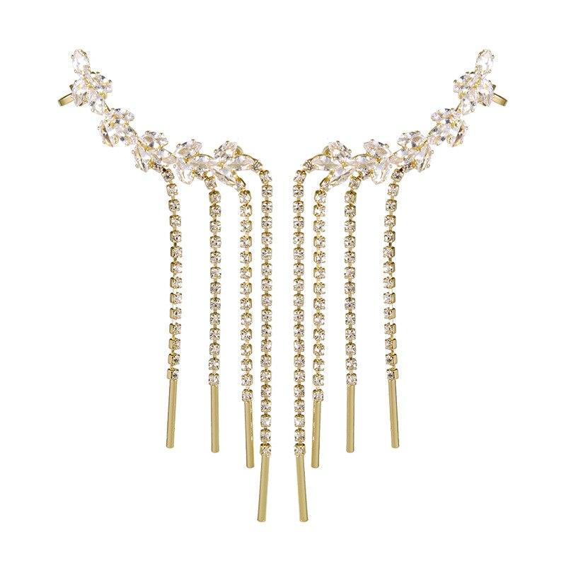 Women Earring Tassel zircon leaf integrated ear clip