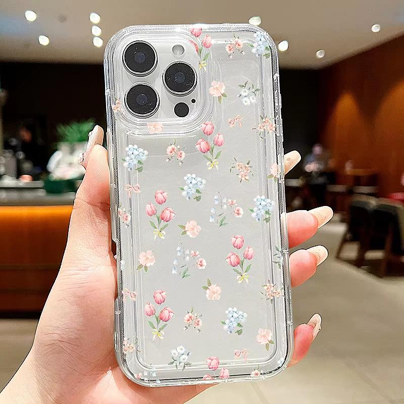 Cute Cartoon Cherry Pattern Phone Case For iPhone 17 Pro Max 16 15 Pro 14 13 12 11 XR XS 17Air 16 Plus 16E Clear Bumper Cover