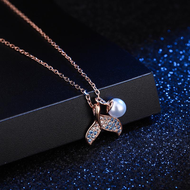 S925 Sterling Silver Pearl Fishtail Necklace - Women s High-End Clavicle Chain with Mermaid Design 925 Sterling Silver розового золота
