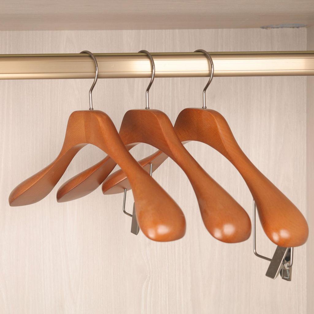 Cintres en Bois de Hêtre avec Pinces pour Pantalons - Épais, Élargis pour Manteaux et Costumes
