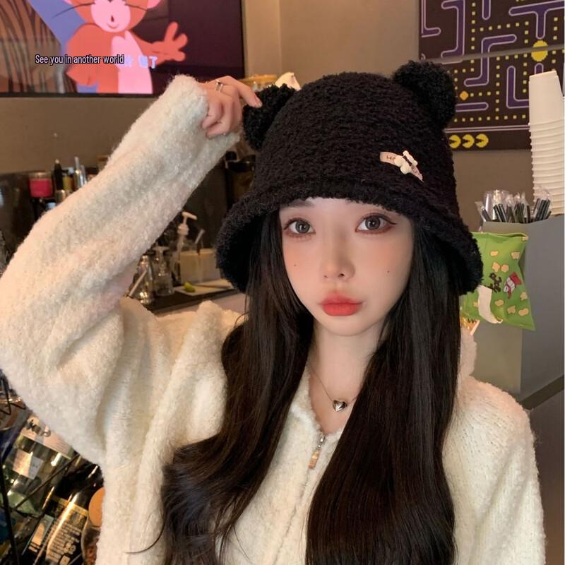 Women s Cute Bear Faux Lamb Wool Winter Fisherman Hat