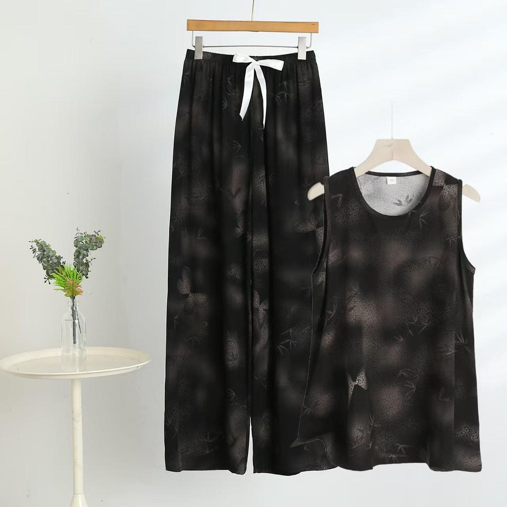 Chic 2025 Summer Women's Cotton-Silk Tank and Long Pants Set