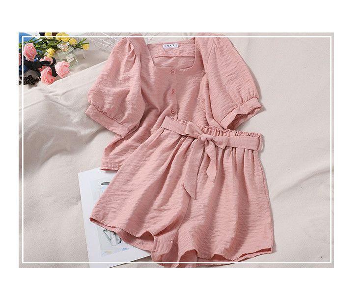 Petite Women's Square Neck Puff Sleeve Top & Elastic Waist Wide Leg Shorts Two-Piece Summer Set