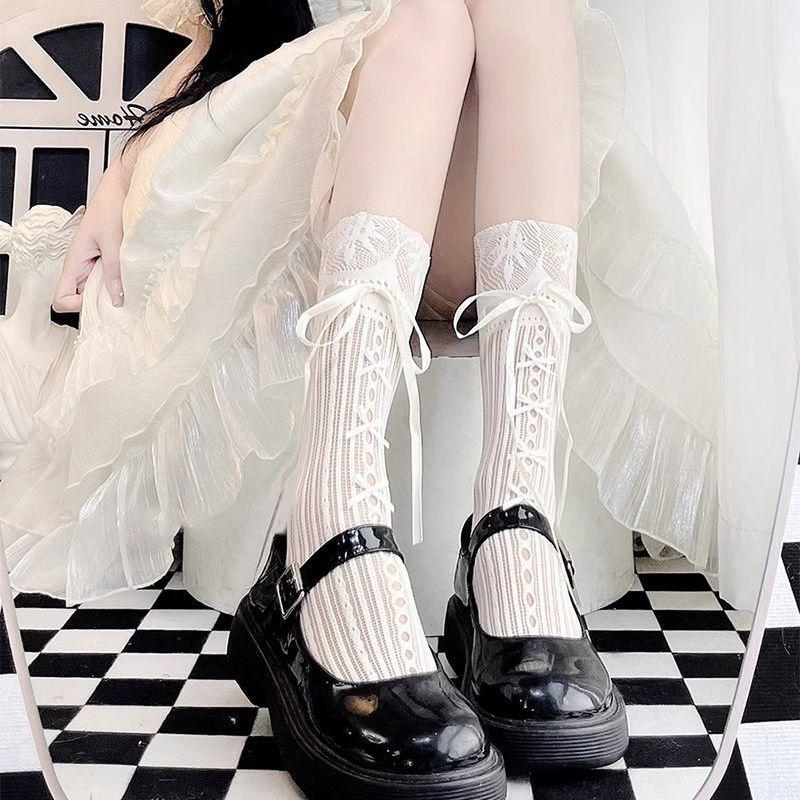 

Шнуровка с бантом Гольфы до середины икры Лолита - Летние тонкие женские гетры One Size