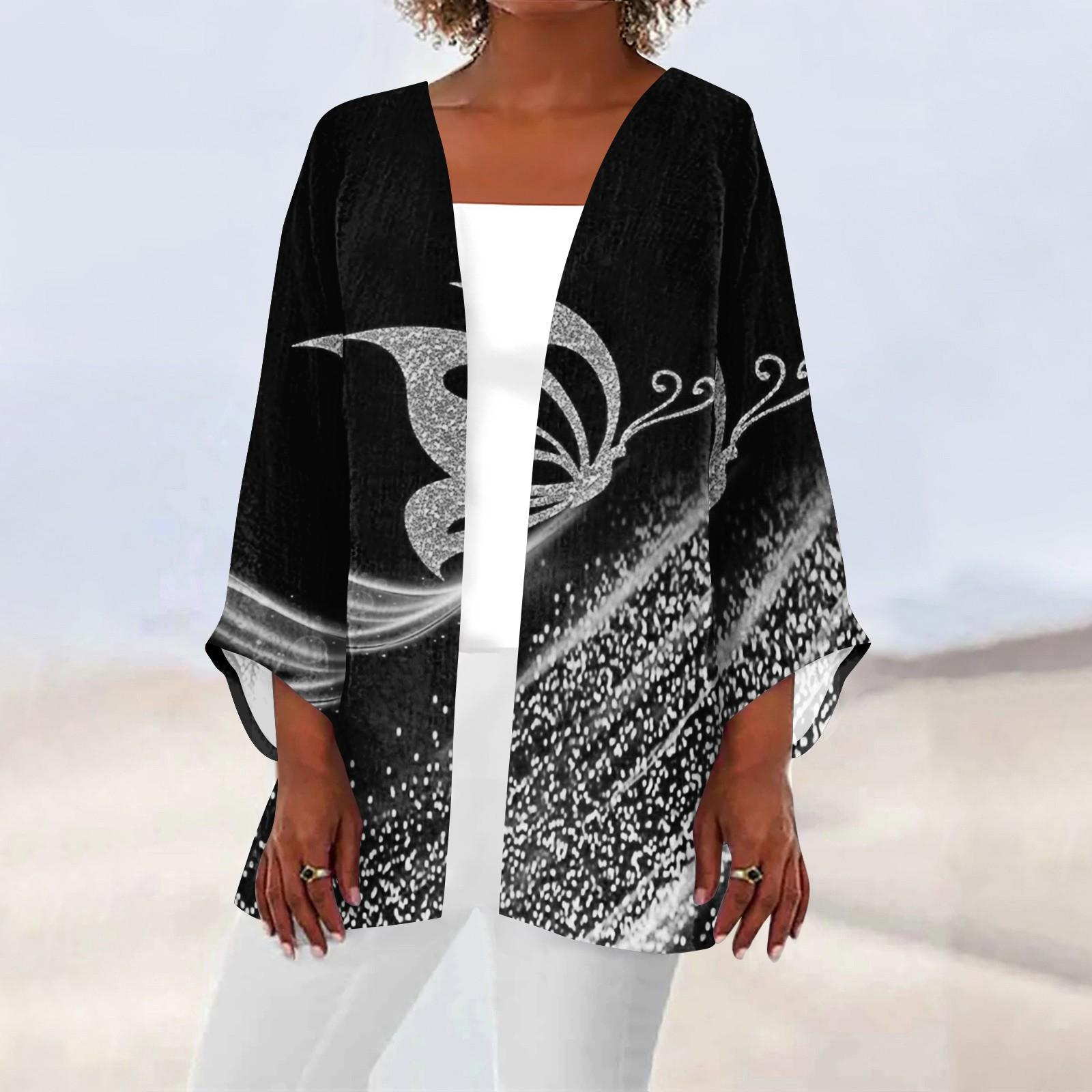 

Женская повседневная модная легкая куртка средней длины с принтом в стиле ретро, ​​кардиган S чёрный