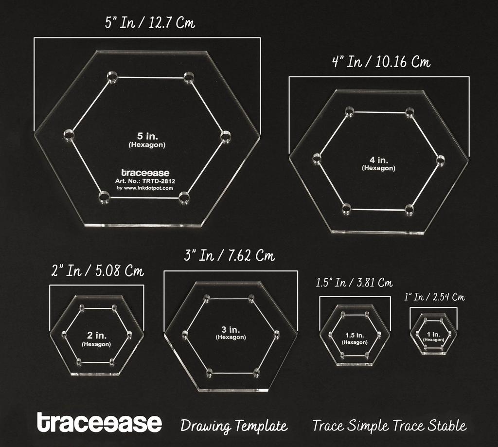 Traceease 6 ks šablon geometrických šablon ve tvaru šestiúhelníku DIY 1" 2" 3" 4" 5" palců pravítko šablony pro geometrická měření-- 1 8" tlusté