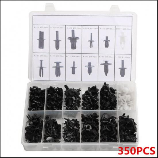 350 Clips Car Body Plastic Push Pin Rivet Trim Moulding Kit 12 Model Black Rivet