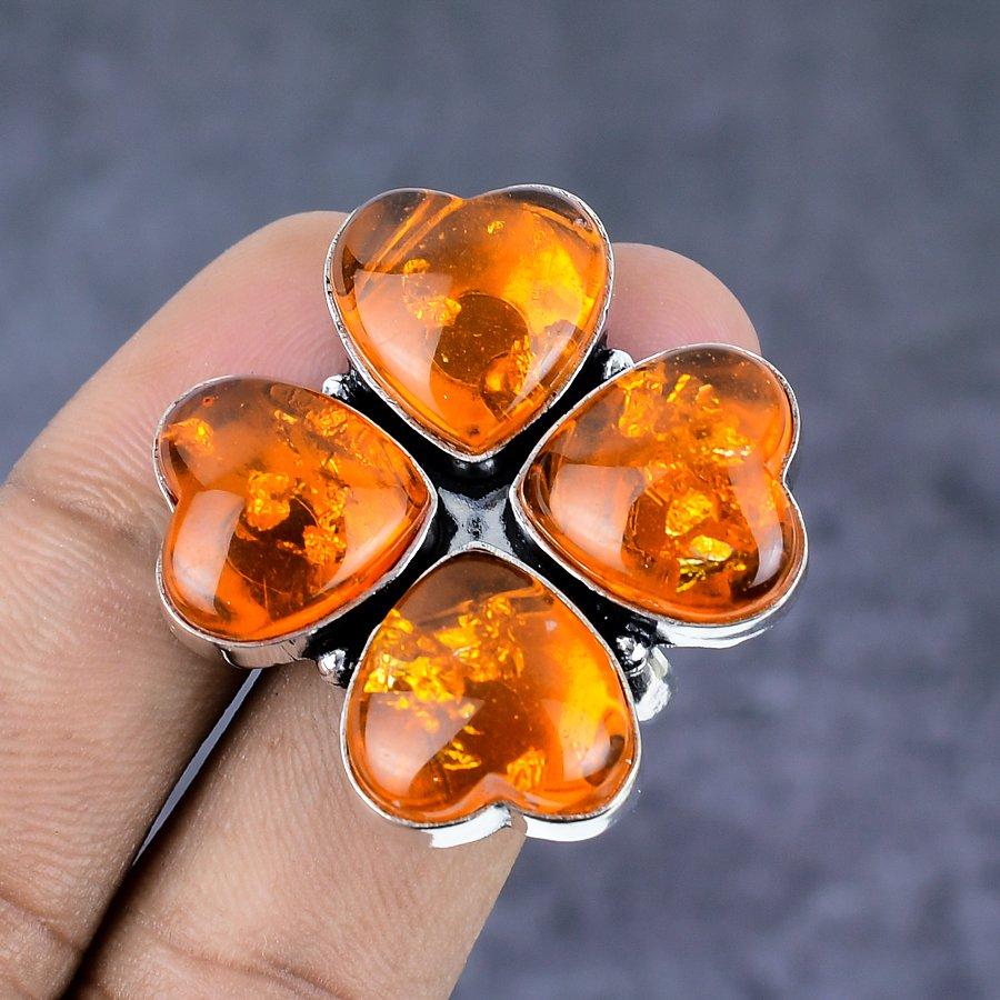Baltic Amber Gemstone 925 Sterling Silver Jewelry Ring Size Adjustable