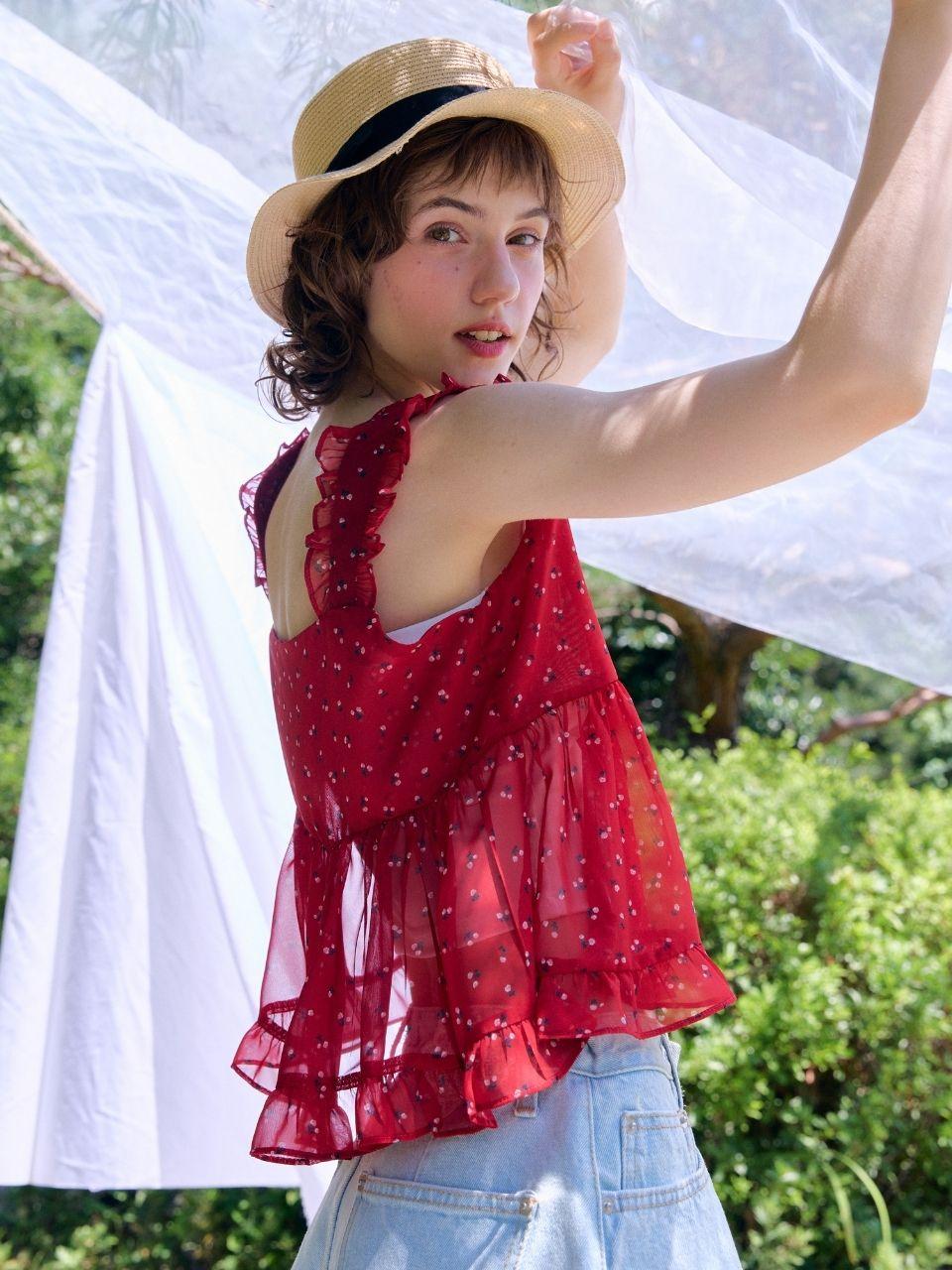 Fabric Seoul Cherry Lovely Ribbon Blouse Red/Free