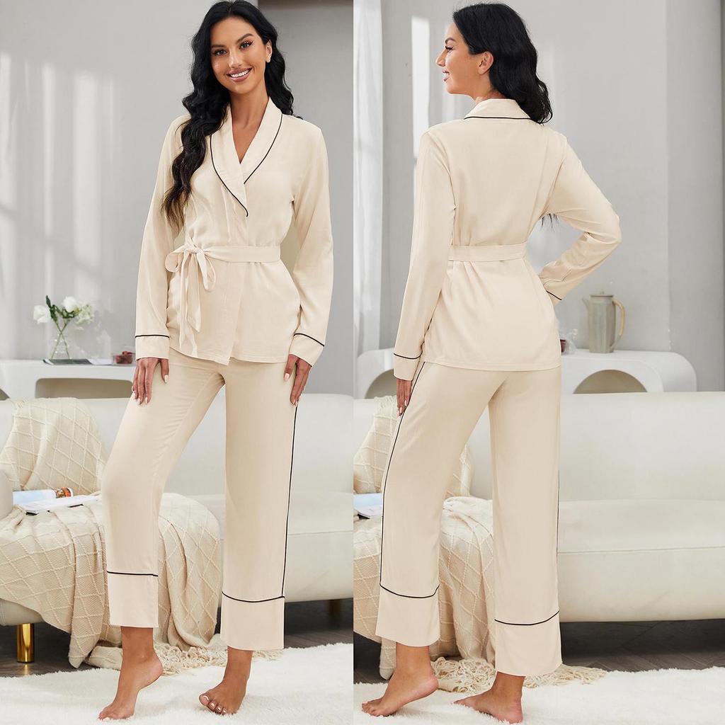 Women’s Sleeping Suits BRIGHT DEER Long Sleeves Robes Long Pants Set 2 Pieces Pajamas Home Clothing Sleep Lounge Wear