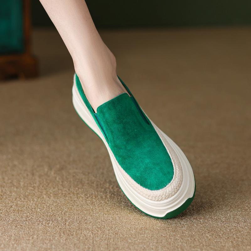 Stylish Breathable Women's Shoes Slip On Green Female Footwear Loafers Casual Comfortable Thick Bottom Female Vulcanized Shoes