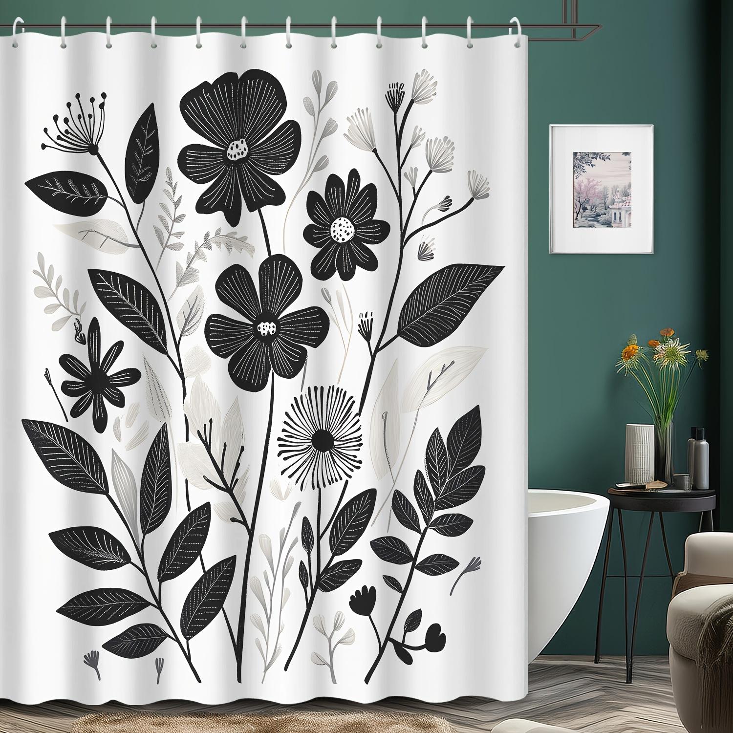 

Open 1Pc Modern Black And White Floral Spring Line Art Plant Shower Curtain, Home Decoration, Bathroom Accessories W60H190(CM)-1 Pcs