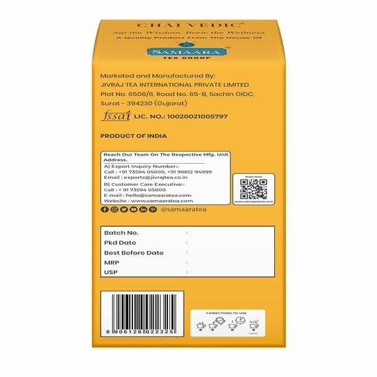Chai Vedic Turmeric Ashwagandha Herbal Infusion Tea | 20 Tea Bags (Pack of 1)