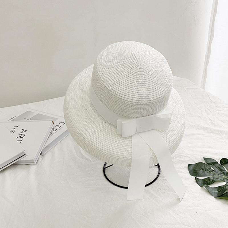 2025 New Summer Sun Hat Bow Straw Hat Visor Temperament Flat Panama Hats Women's Sea Beach Vacation Leisure Sunscreen Hat