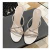 High Heel Slipon Sandals With Water Drilled Embellishments For Summer Wear