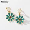 Fresh Flower Drop Glazed Green Studs Earrings Simple Daisy Clip Earrings for Women Jewelry Gifts PD918