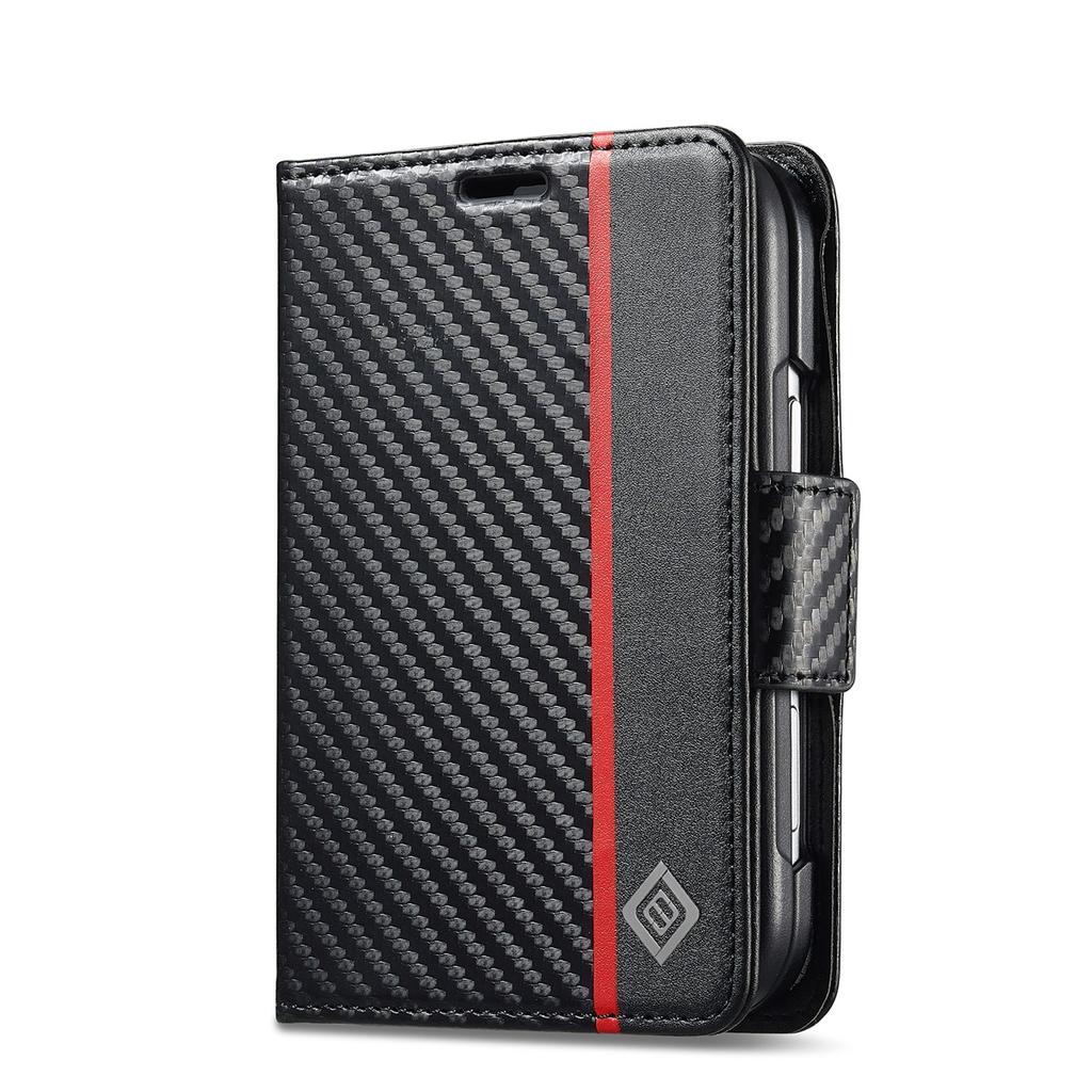 For IPhone Duo Case Luxury Carbon Fiber Leather Flip Wallet Card Slot Shockproof Back Cover Accessories for IPhone Ultra Fold