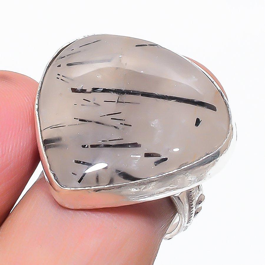 

Драгоценный камень Черный Рутил Ювелирное изделие из серебра 925 пробы Кольцо Размер 7