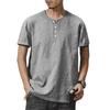 Heavyweight Bamboo Henry Collar Men's T-shirt Short-sleeved Summer Casual American Big Size Solid Colour Men's Button Up Tops