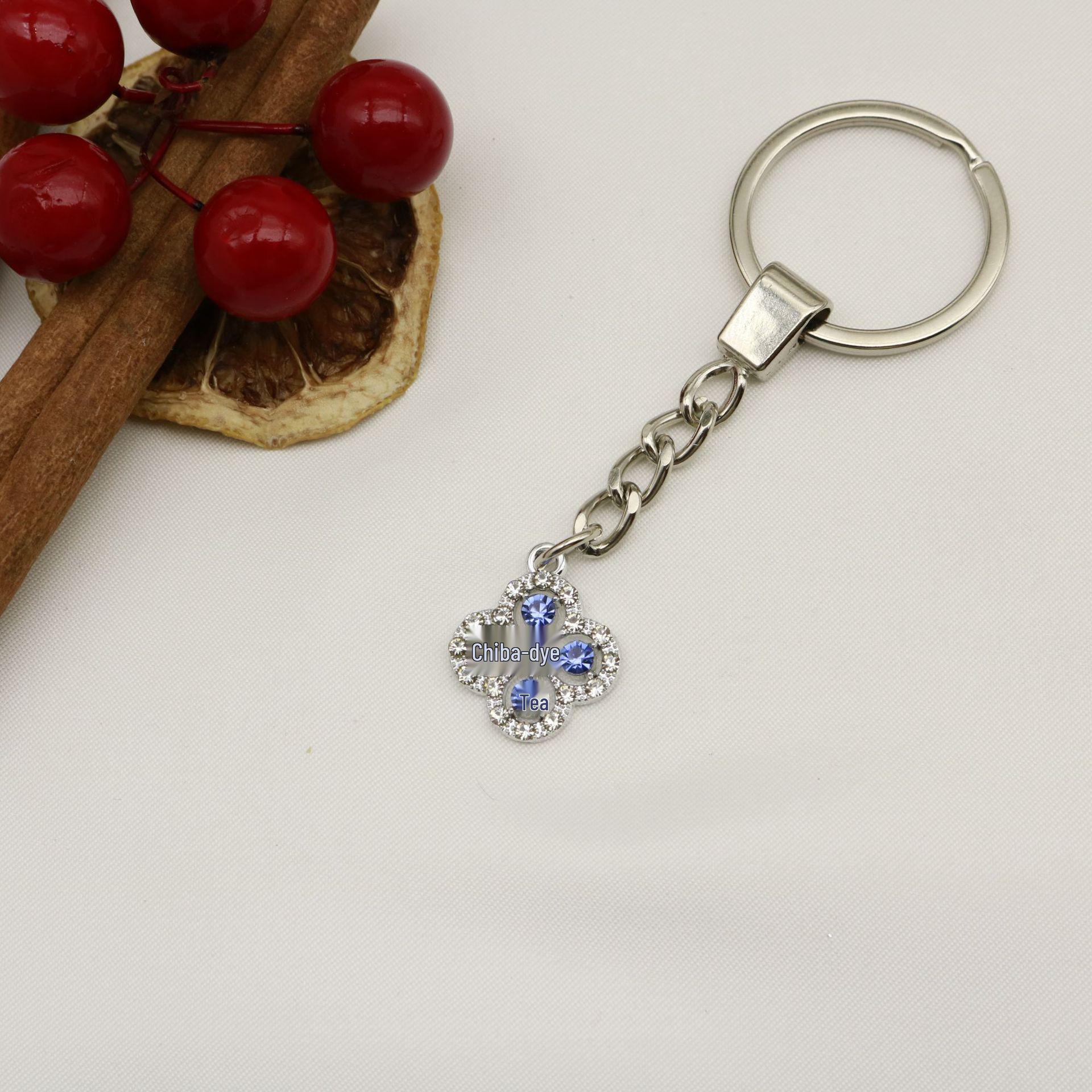 Rhinestone Four-Leaf Clover Keyring Pendant