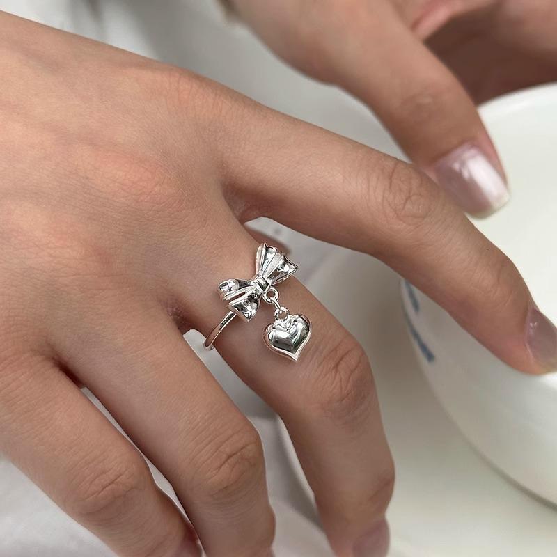 PANJBJ   CopperBowknot Ring for Women Love Heart Minimalism Sweet Romantic Adjustable Jewelry Gift Dropshipping