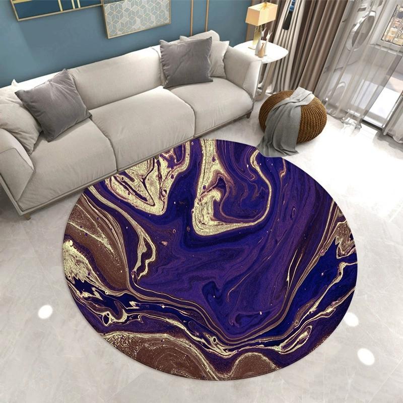 Marble Patterned Circular Carpet Bedroom Mat Dressing Room Living Room Rug Sofa Anti Slip Pad Home Decoration