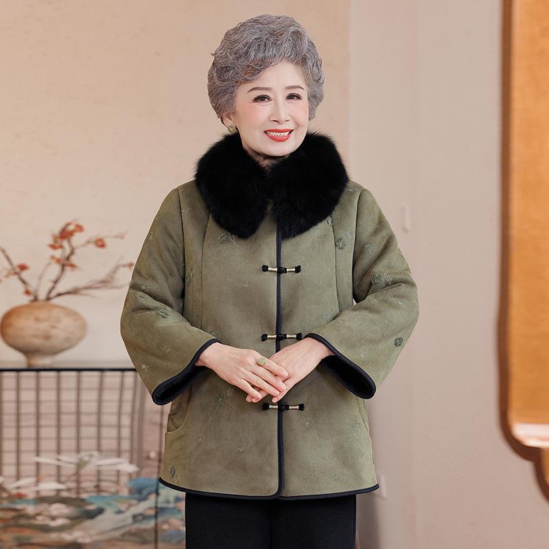 

2025 Chinese Style Faux Mink Fur Leather Coat for Middle-Aged & Elderly - Autumn/Winter Wear 2XL (120-135 jin) зелёный