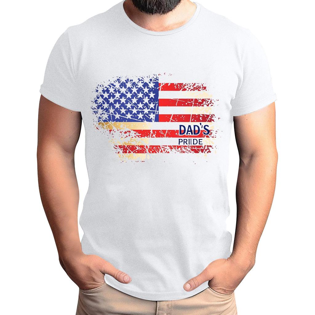 Tricou de Bărbați cu Imprimeu Steag pentru Ziua Tatălui, Top Lejer Casual cu Mânecă Scurtă