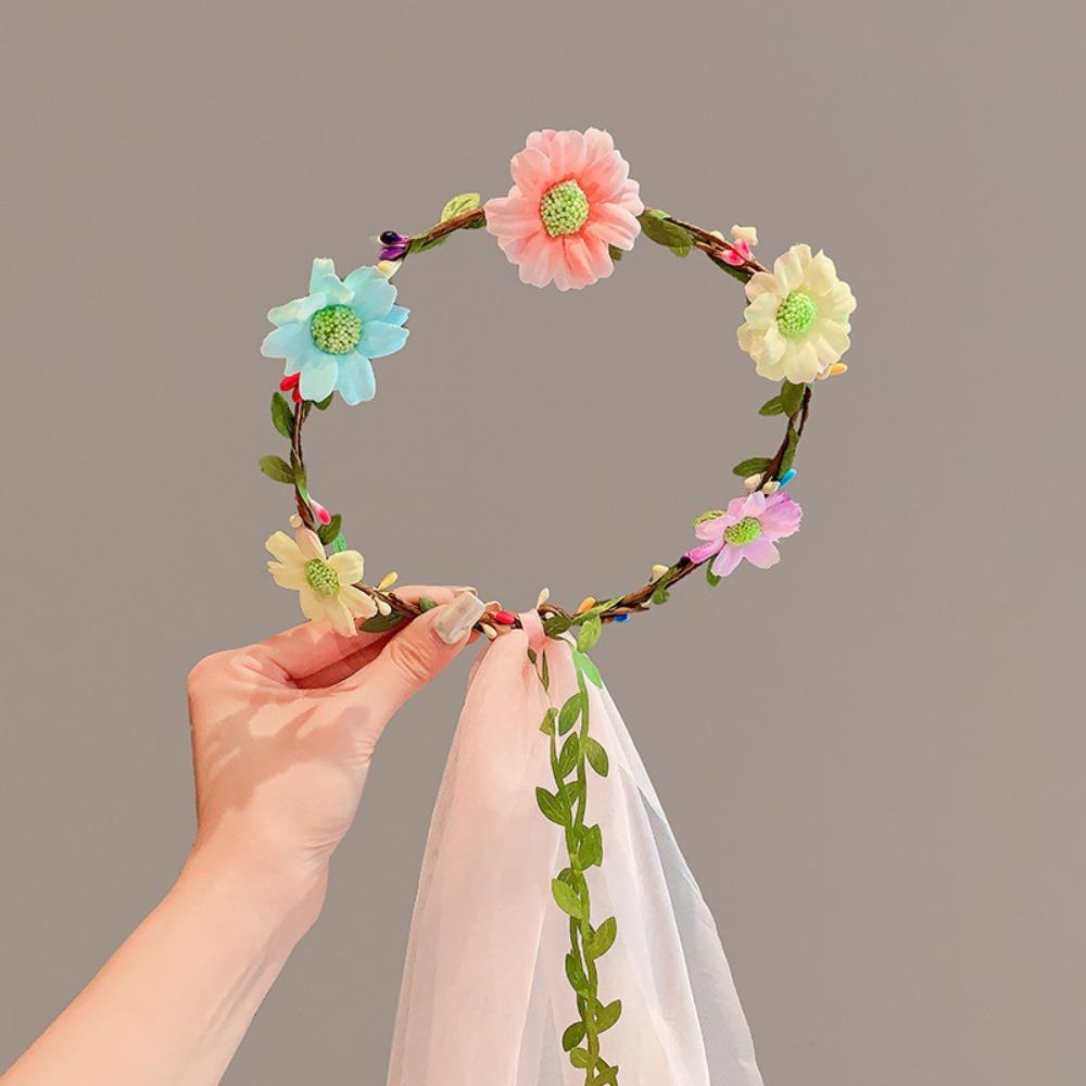 Wedding Tulle Wreath Flower Girls Princess Headwear New Bow Garland Veils  for Kids