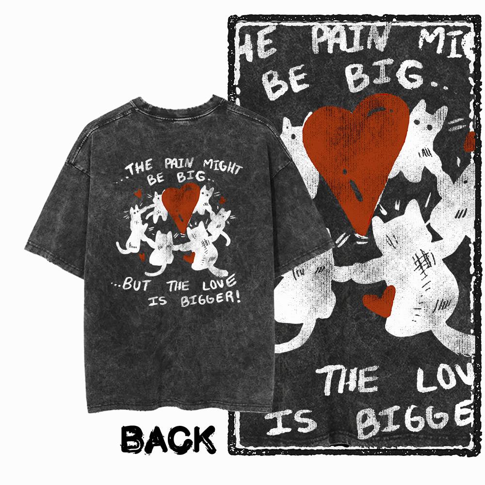G55 Back Print Cotton Cool Cat Graphic Men T-shirt | Acid Washed Streetwear Big Size Vintage O-neck Men's Tee Tshirt