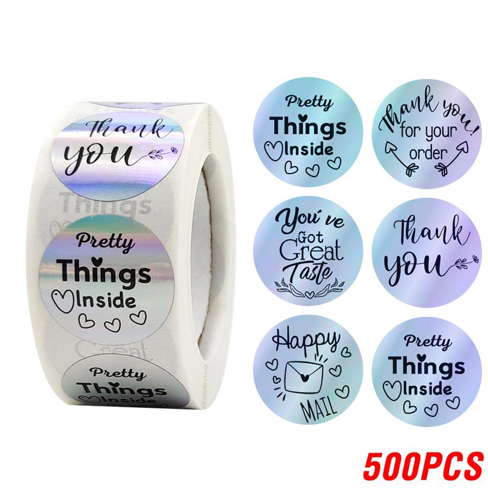 500pcs Rainbow Laser Thank You Stickers 1inch Small Business Stickers Adhesive Labels for Boutiques Wrapping Supplies
