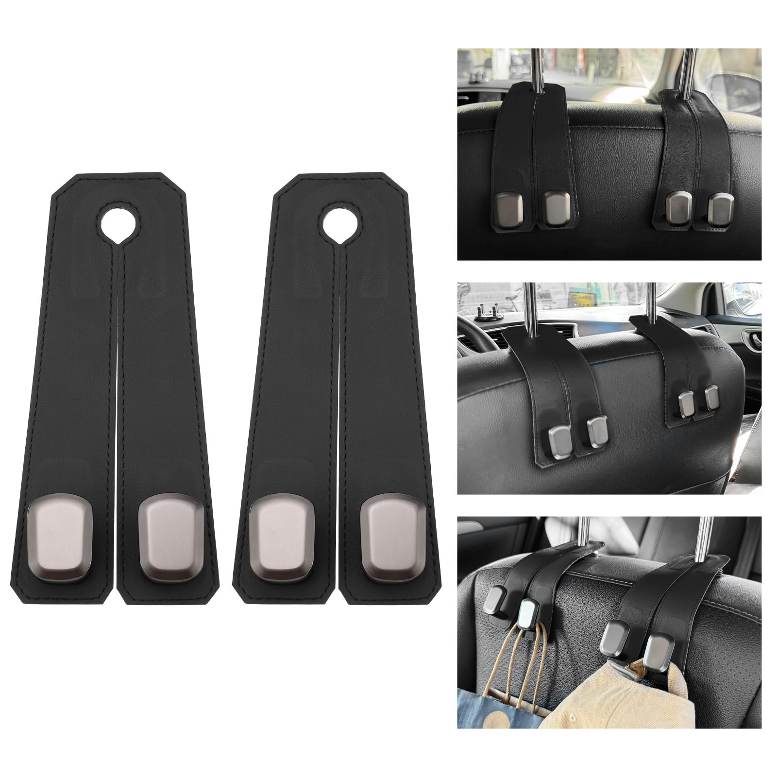 

Koongloong Headrest Hook, Car Hook, Luggage, Cargo Hook, Car Storage, Accessories, Car Supplies, 2 in 1 (2, Black) чёрный