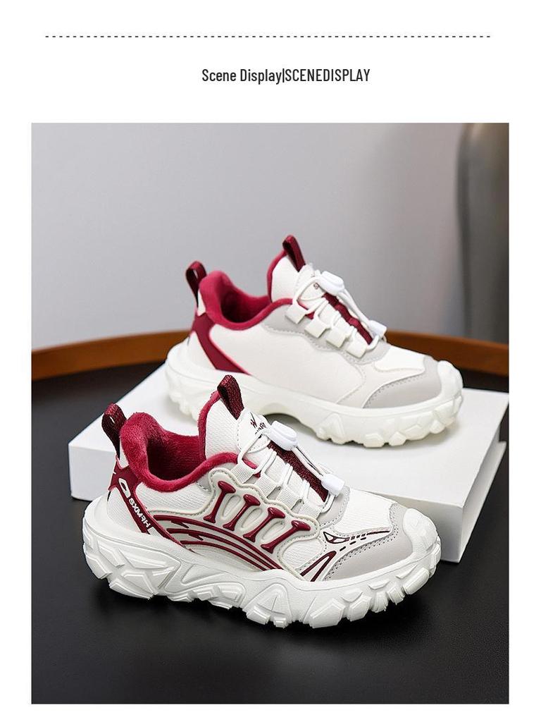 Shuangxing Kids' Cozy Velvet-Lined Easy-On Cotton Sneakers