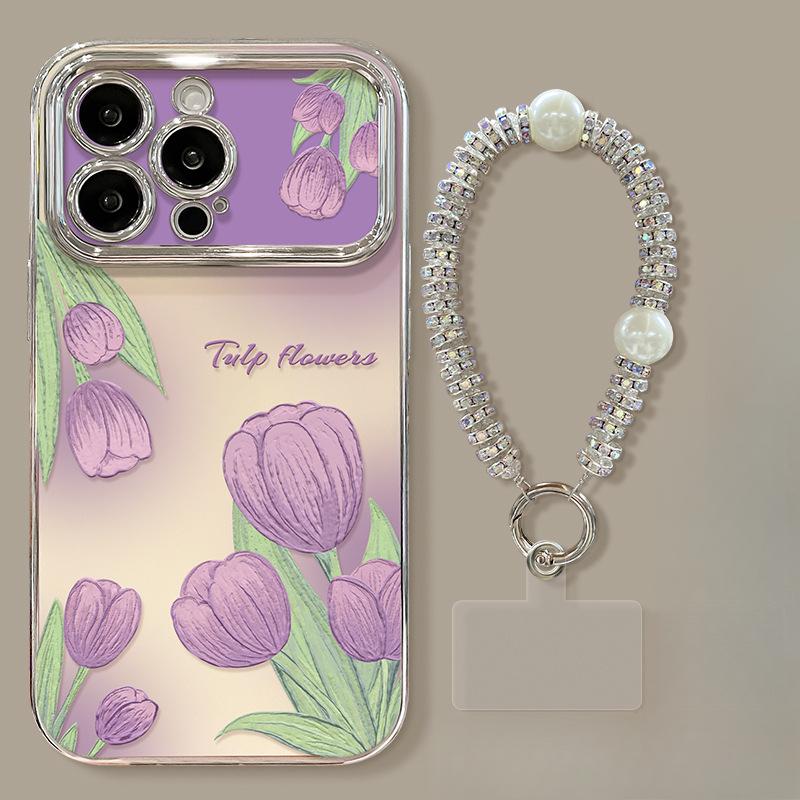 Ins Flower Bracelet Applicable To IPhone15 Apple Phone Case 14pro Electroplating Large Window 13 Silicone 16