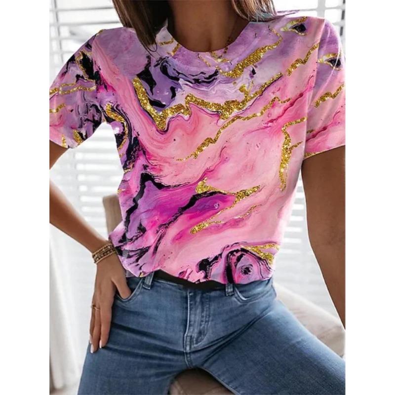 Summer Fashion 3D Flower Print Women O-Neck T-Shirts Short Sleeve Casual Street Tee Loose Clothes Female T Shirt