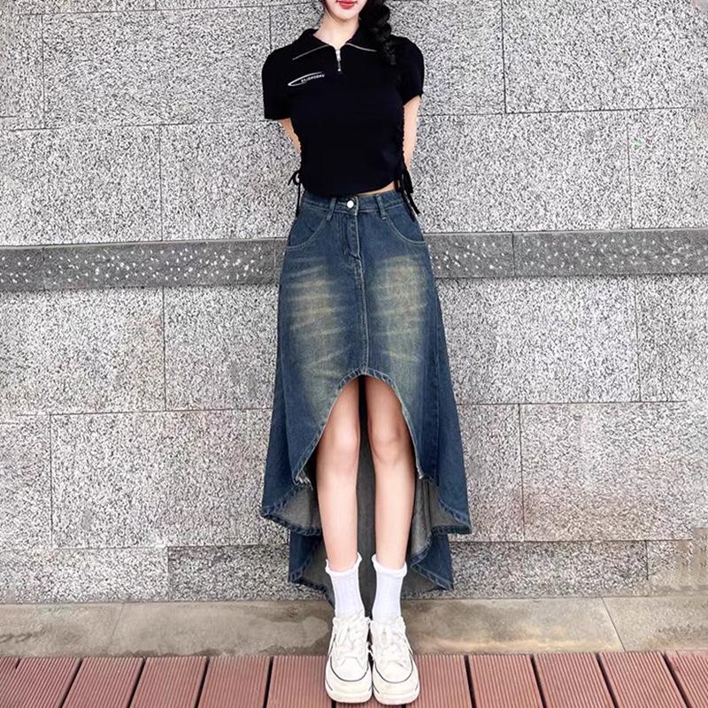 

Сладкая и острая джинсовая миди-юбка А-силуэта с высокой посадкой в стиле Y2K XXXL