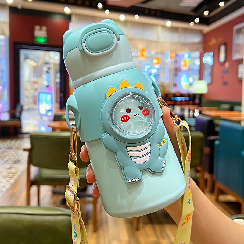 1pc Stainless Steel Insulated Water Bottle with Locking Clasp,Shoulder Strap,Leak Proof Oval Design for Hot/Cold Drinks, Hiking, Travel, Office