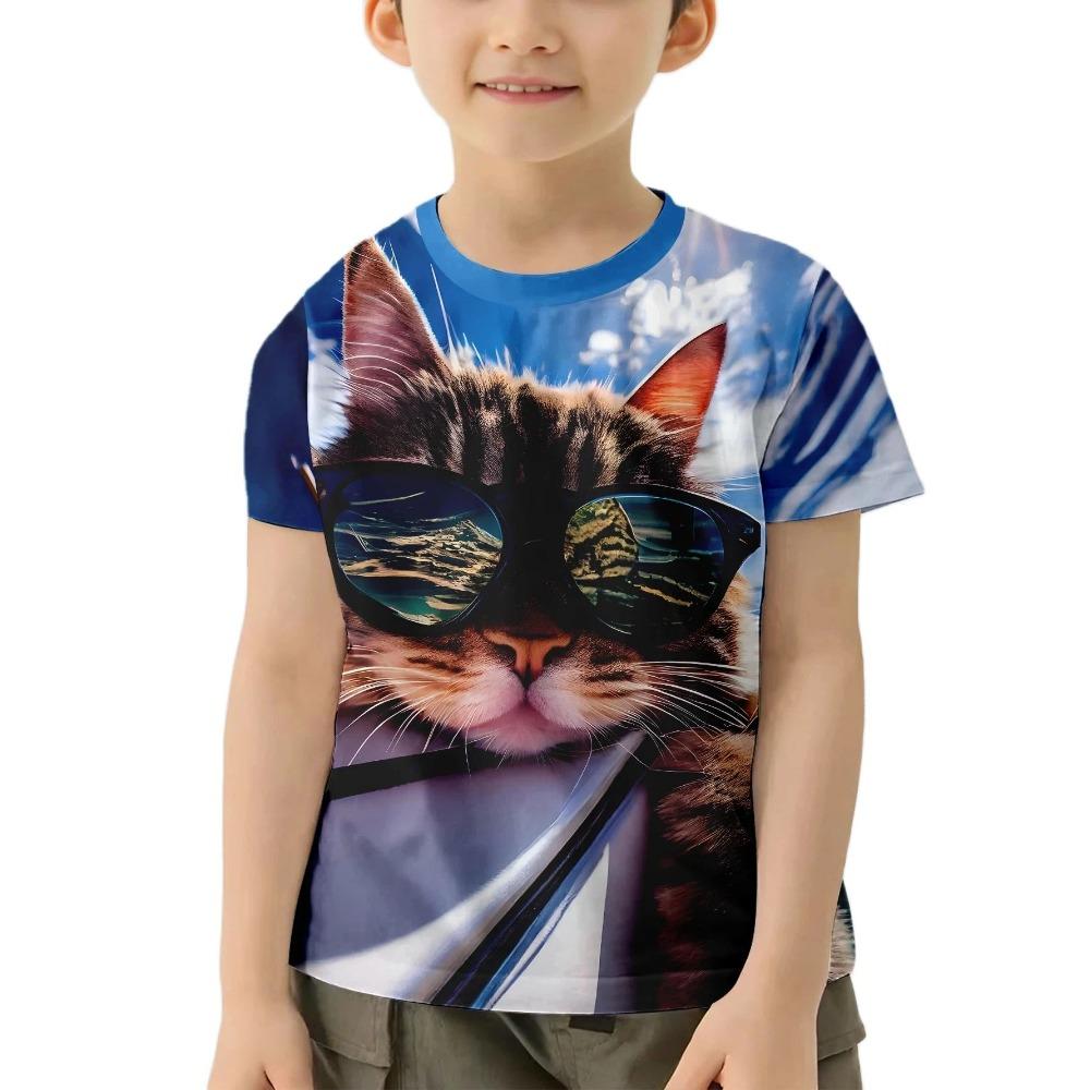 Children Clothes Girl Boys Tshirt Short Sleeve Child T Shirt Kids Summer Clothes 3D Cat Print Cartoon Casual Children's Clothing